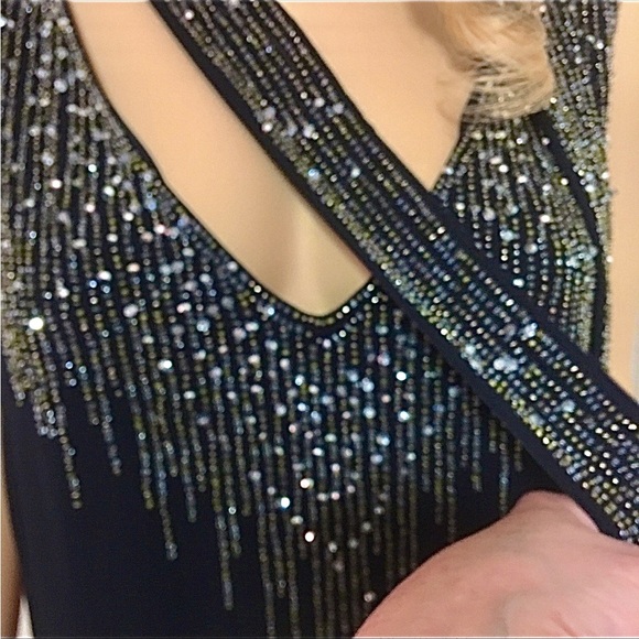 ST JOHN Couture Black 100% Silk Rhinestone Bead Embellished Cocktail Top - Picture 6 of 8